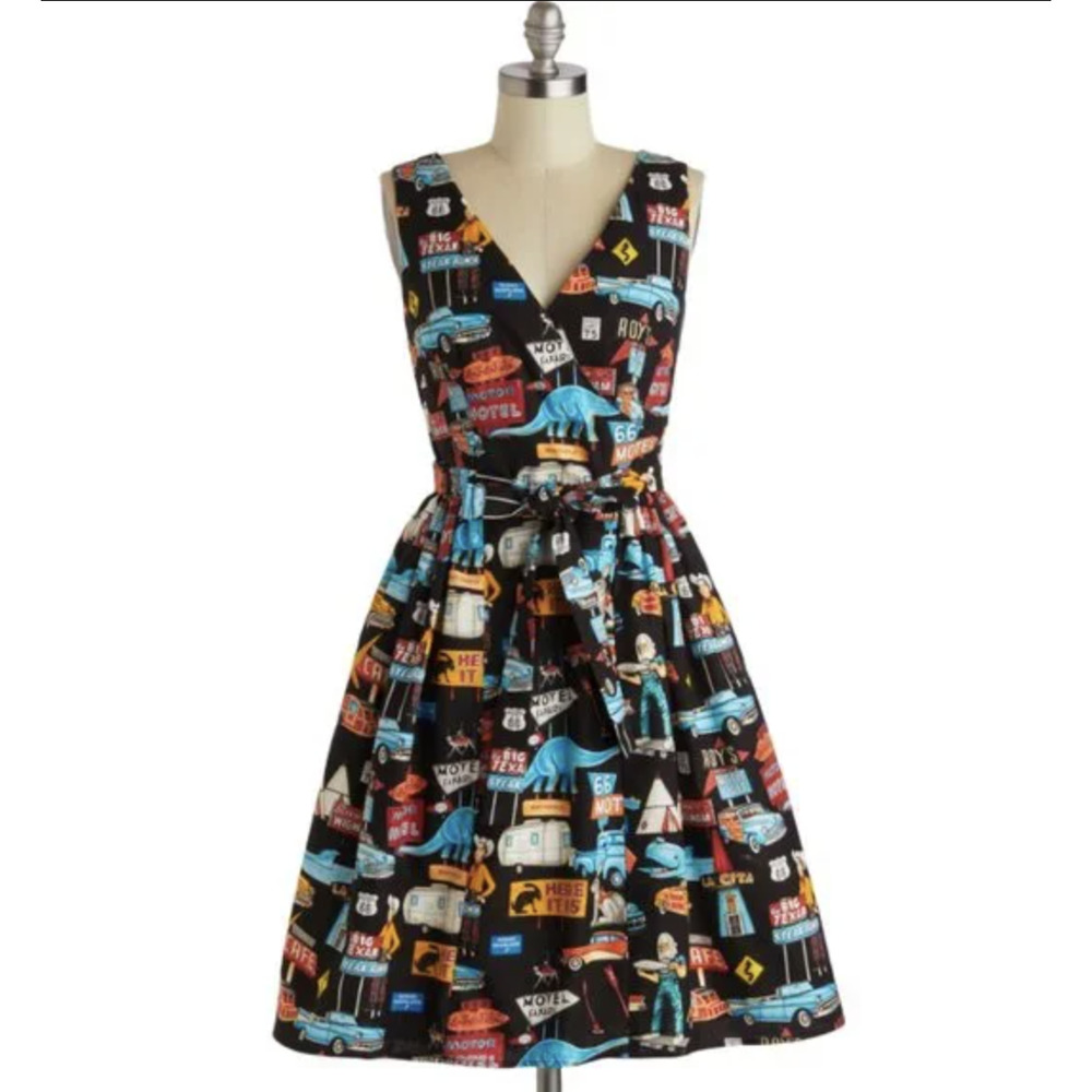 RARE Modcloth Fervor Roadside Attraction Route 66 Dress Size L